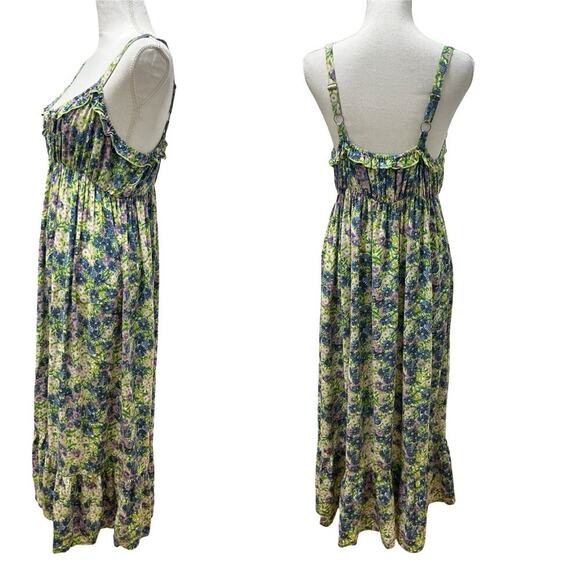 Natural Life Elizabeth Floral Maxi Sundress Size L Green Boho Milkmaid - Picture 3 of 5